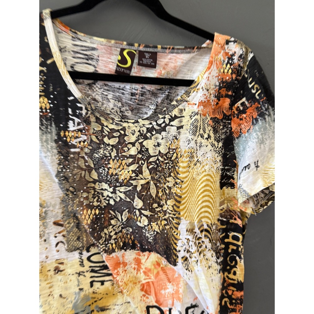 Sportelle Vintage Y2k‎ XL Cotton Mixed Media Graffiti Floral Rhinestone T-Shirt